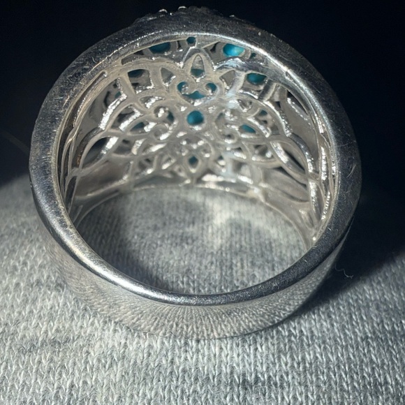 Turquoise “sleeping beauty” and 925 Silver large Floral Ring 9 - Picture 6 of 14